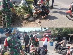 TNI-Polri dan Warga Gotong Royong Bersihkan Pasar Teupin Peuraho Jelang Iduladha