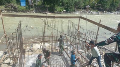 TNI Terus Kebut Pengerjaan Bekisting Struktur Utama Menara Pylon Jembatan Perintis Beutong Ateuh Benggalang