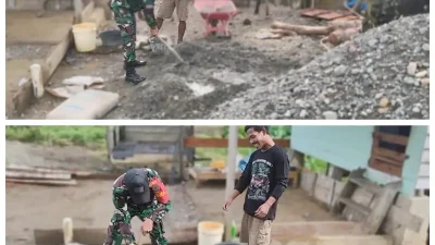Babinsa Bantu Warga Bangun Rumah, Bukti Nyata Kemanunggalan TNI dan Rakyat di Woyla Barat ‎